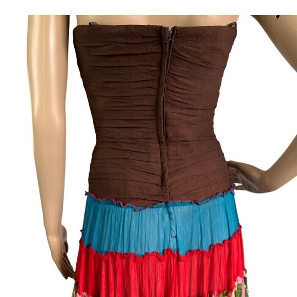 BCBGMAXAZRIA Hobo Silk Maxi Floral Multi-layer Patchwork Crinkle Dress Size 4‎ - Picture 4 of 13